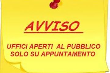 Avviso uffici aperti al pubblico solo su appuntamento